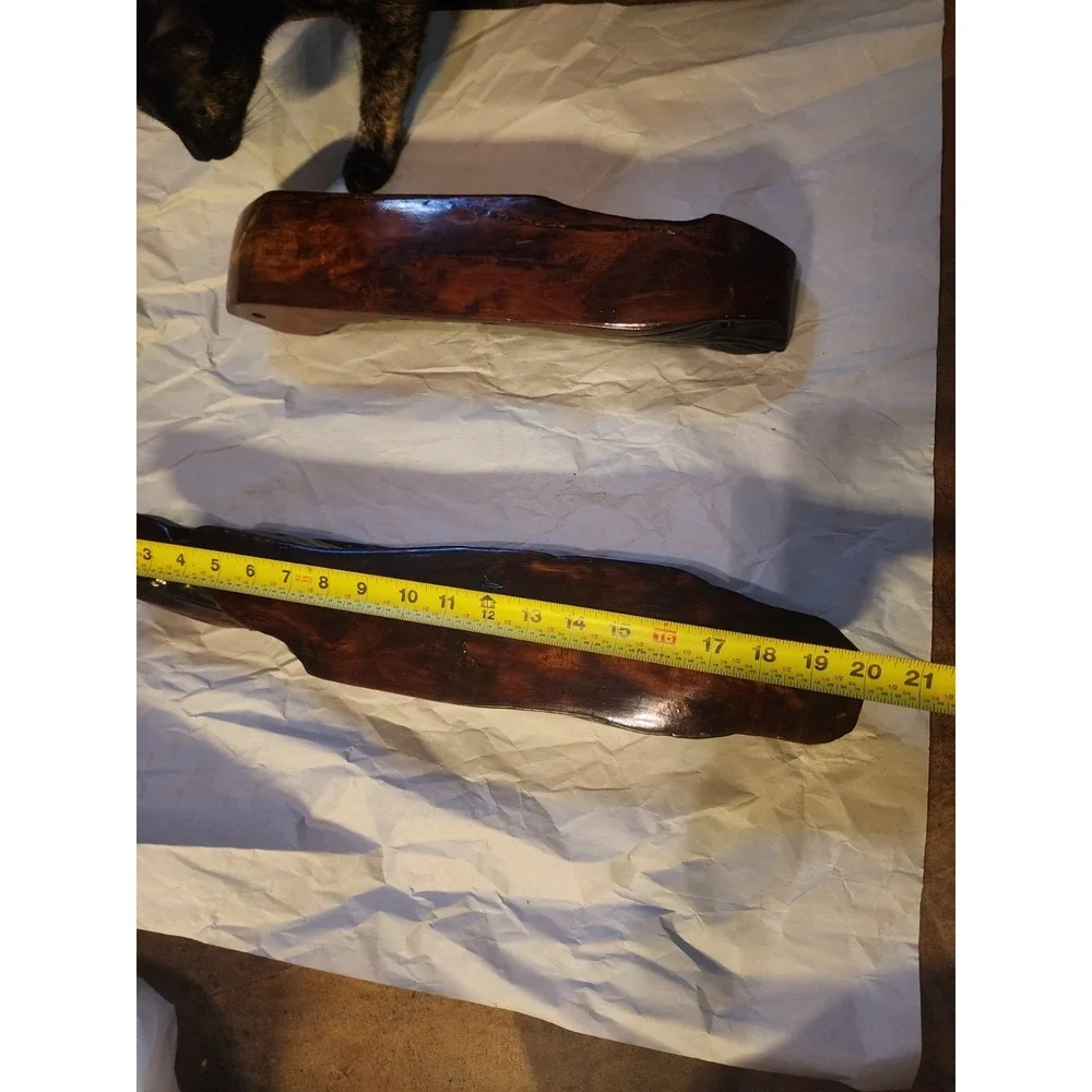 Vintage Set Of 2 Live Edge Red Wood Wall Mounted Floating Mantel Shelves Burl